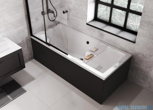 Besco Quadro 175x80cm wanna prostokątna + obudowa CZARNY mat + syfon CZARNY #WAQ-175-PK/#OAQ-175-PKC/19977