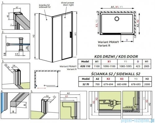 Radaway Idea Black Kds kabina prysznicowa 110x70 prawa czarny mat/szkło przejrzyste 10115110-54-01R/10117070-01-01