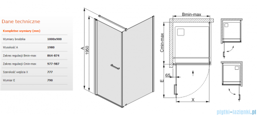 Sanplast kabina narożna prostokątna KNDJ/PRIII-100x90 100x90x198 cm przezroczyste 600-073-0170-38-401