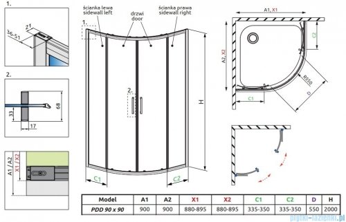 Radaway Premium Pro Pdd kabina 90x90cm szkło przejrzyste 1013000-01-01/1013200-01-01