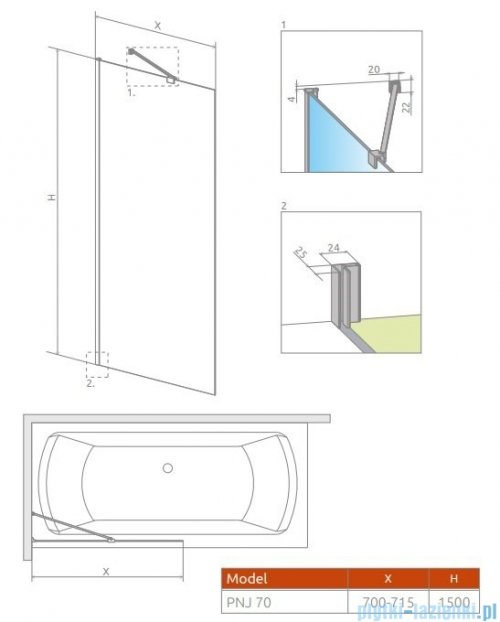 Radaway Idea Black Pnj parawan nawannowy 70cm L/P czarny mat/szkło przejrzyste 10001070-54-01