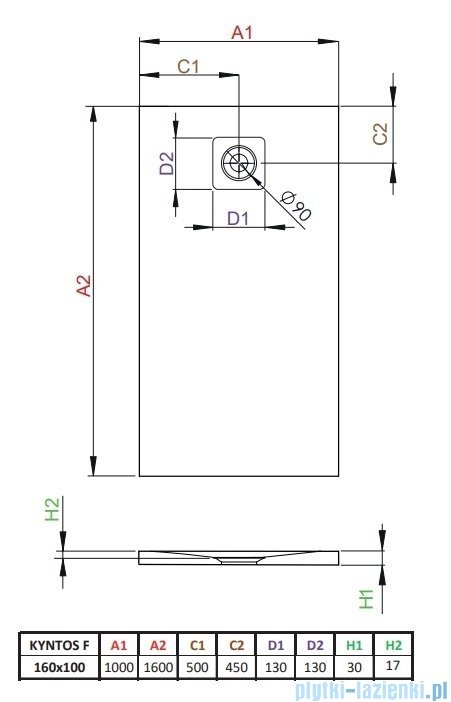Radaway Kyntos F brodzik 160x100cm cemento HKF160100-74