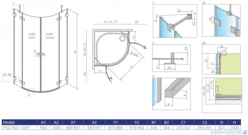 Radaway Essenza Pro Brushed Copper Pdd kabina 90x100cm szczotkowana miedź 10095090-93-01L/10095100-93-01R