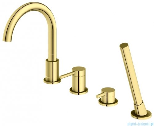 Kohlman Axel Gold bateria wannowa 4-otworowa z obrotową wylewką złoty połysk QB244AGD