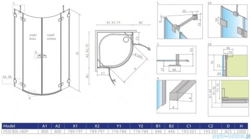 Radaway Essenza Pro Brushed Copper Pdd kabina 80x80cm szczotkowana miedź 10095080-93-01L/10095080-93-01R