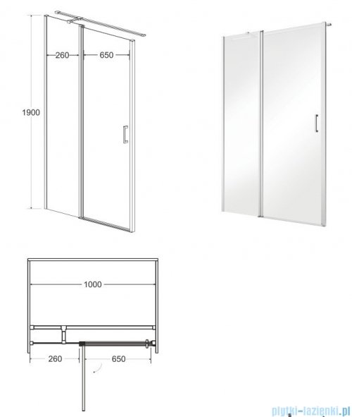 Besco Exo-C Black drzwi prysznicowe 100x190 przejrzyste ECB-100-190C