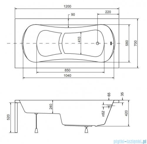Besco Aria Rehab 120x70cm wanna prostokątna z siedziskiem #WAR-120-PA