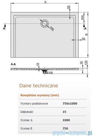 Sanplast Space Mineral brodzik prostokątny z powłoką 100x75x1,5cm+syfon 645-290-0230-01-002