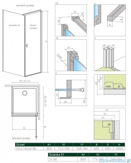 Radaway Nes 8 Black Kdj I kabina 80x80cm prawa czarny mat/szkło przejrzyste 10072080-54-01R/10089080-01-01