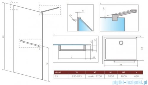 Radaway Modo New II z wieszakiem kabina Walk-in 85x200 szkło przejrzyste 389085-01-01W