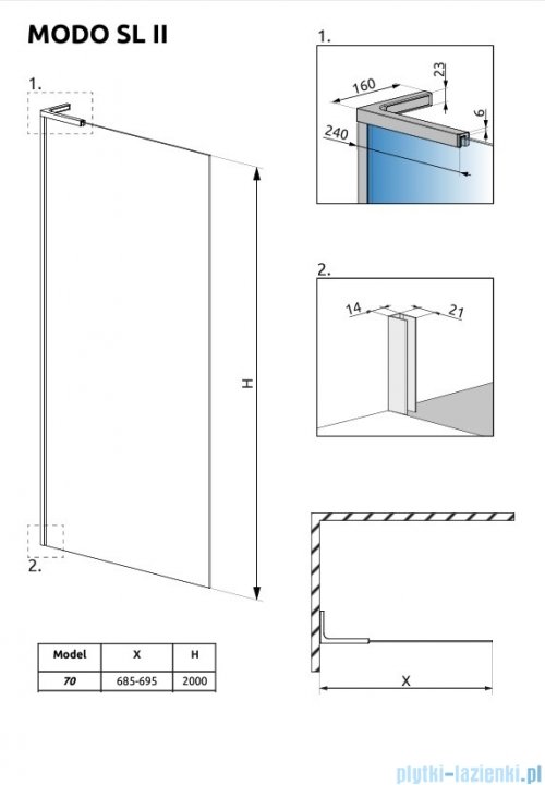 Radaway Modo SL Black II kabina Walk-in 70x200 lewa czarny mat/szkło przejrzyste 10319074-54-01L 