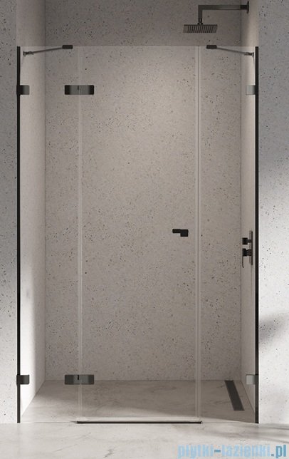New Trendy Eventa Black Chrome drzwi wnękowe pojedyncze z dodatkową ścianką 150x200 cm przejrzyste lewe czarny połysk EXK-6141