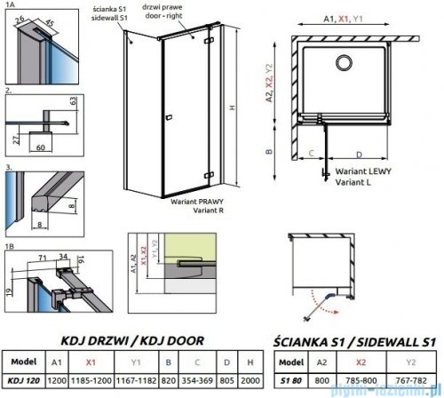 Radaway Essenza New Kdj kabina 120x80cm prawa szkło przejrzyste 385042-01-01R/384051-01-01