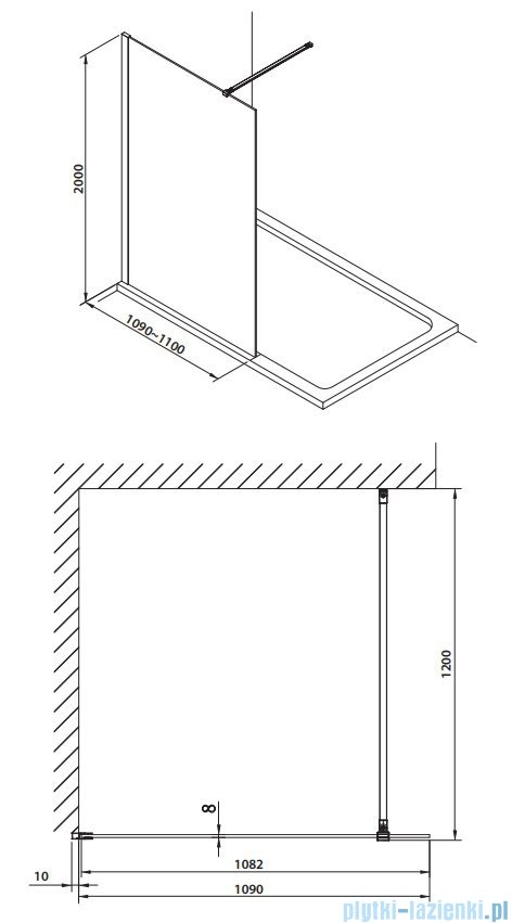 Omnires Marina Kabina prysznicowa typu walk-in 110x200 cm przejrzyste profil czarny DNR11XBLTR