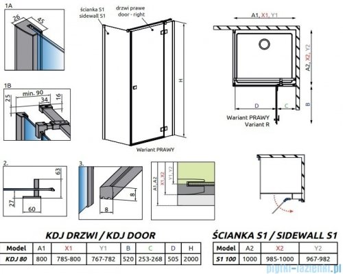 Radaway Essenza New Black Kdj kabina 80x100cm prawa szkło przejrzyste 385043-54-01R/384052-54-01