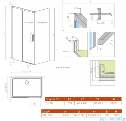 Radaway Idea Kdj Brushed GunMetal kabina 160x70cm lewa szczotkowany grafit 387046-92-01L/387048-92-01R