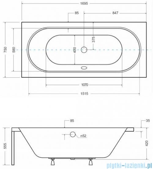 Besco Vitae 170x75cm wanna prostokątna + obudowa CZARNY mat + syfon CZARNY #WAV-170-PK/#OAV-170-PKC/19977