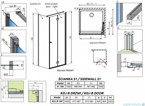 Radaway Essenza Kdj B kabina 100x100cm prawa szkło przejrzyste 1385083-01-01R/1384052-01-01