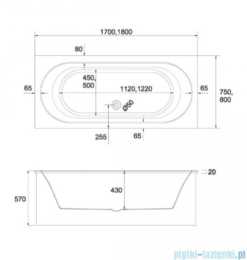 Schedpol Schedline Celestia Set wanna prostokątna z nośnikiem styropianowym Cashmere Mat 180x80cm 3WSP.CS1P-18080/PK/MG