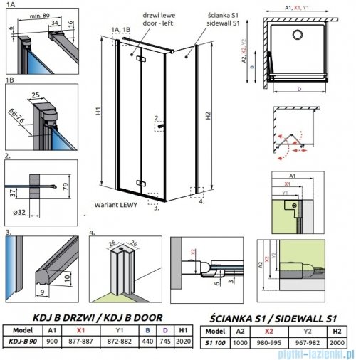 Radaway Fuenta Kdj B kabina 90x100cm lewa chrom połysk szkło przejrzyste 1384082-01-01L/1384052-01-01