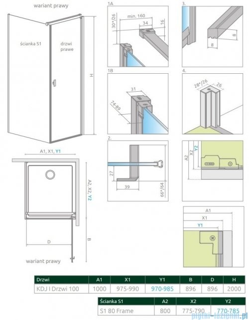 Radaway Nes 8 Black Kdj I Frame kabina 100x80cm prawa czarny mat/szkło przejrzyste 10072100-54-56R/10089080-54-56