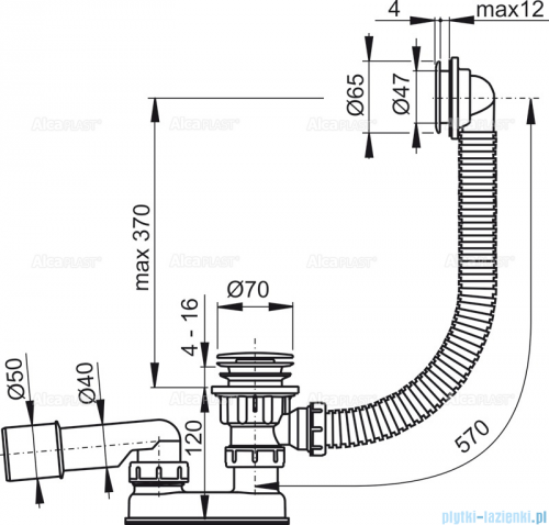 Alcaplast  syfon wannowy klik-klak, chrom A505CRM-100
