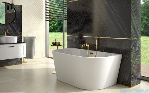 Besco Vica New wanna 150x80cm wolnostojąca przyścienna z przelewem szczelinowym slim syfon klik-klak złoty #WAS-150VNZL