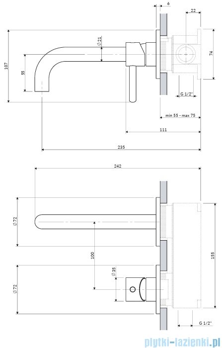 Omnires Y bateria umywalkowa element natynkowy czarny półmat Y1215HROBL