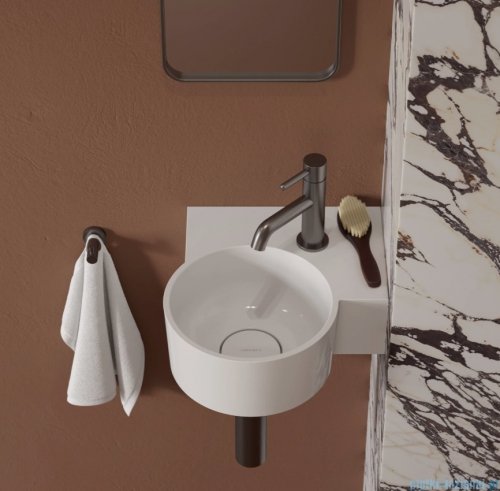 Omnires Ovo M+ umywalka nablatowa/wisząca prawa 33x34 cm biały połysk OVO335UWPBP