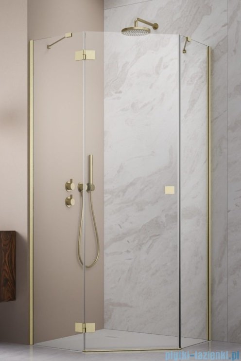 Radaway Essenza Ptj Brushed Gold kabina pięciokątna 80x80cm lewa szkło przejrzyste 1385010-99-01L/1385049-01-01