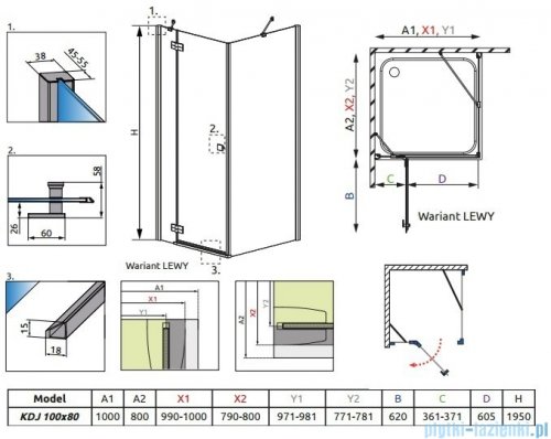 Radaway Almatea KDJ Kabina prostokątna 100x80 Lewa szkło brązowe 32142-01-08NL