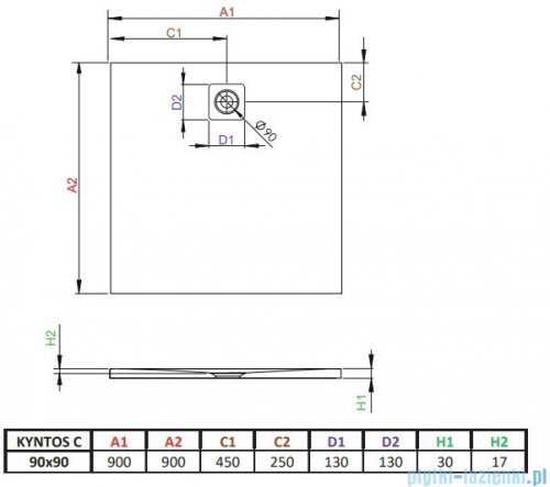 Radaway Kyntos C brodzik kwadratowy 90x90cm biały HKC9090-04