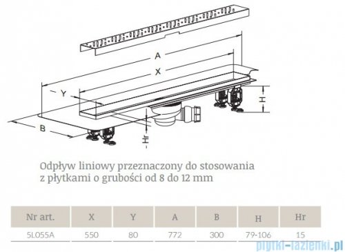 Radaway Steel Odpływ liniowy 55x8cm 5L055A,5R055S