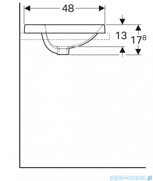 Geberit VariForm Umywalka owalna z półką z otworem na baterię, bez przelewu 60x48cm szkliwiony spód KeraTect 500.727.00.2