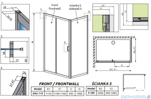 Radaway Premium Plus DWJ+S kabina prysznicowa 115x100cm szkło przejrzyste 33306-01-01N/33423-01-01N