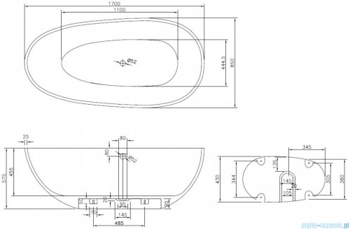 Sanitti Tre XL wanna wolnostojąca 170x85 + syfon z przelewem biała 11031100