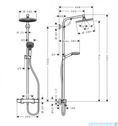 Hansgrohe Crometta S Komplet prysznicowy 240 1jet EcoSmart z termostatem Złoty Szczotkowany 27268250