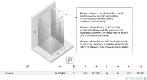 New Trendy Eventa Gold Shine kabina prysznicowa przyścienna 100x100x200 przejrzyste Prawa Złoty połysk EXK-4809