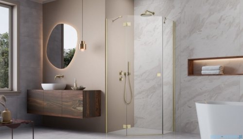 Radaway Essenza Ptj Brushed Gold kabina pięciokątna 80x100cm lewa szkło przejrzyste 1385010-99-01L/1385054-01-01