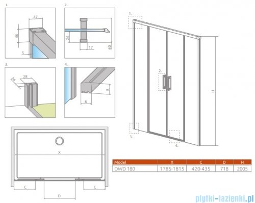Radaway Idea 8 Dwd drzwi wnękowe 180cm szkło przejrzyste 10380485-01-01/10390418-01-01
