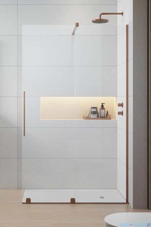 Radaway Furo Brushed Copper kabina Walk-in 140x200cm prawa szczotkowana miedź 10106738-93-01R/10110694-01-01