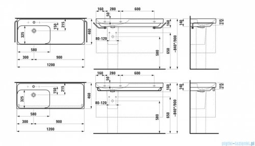 Laufen Meda umywalka ścienna 120x46cm biały mat H8171107571041