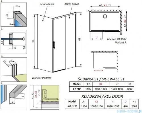 Radaway Idea White Kdj kabina 110x110cm prawa szkło przejrzyste 387041-04-01R/387053-04-01L
