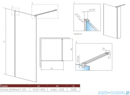 Radaway Modo New II kabina Walk-in 105x200 szkło przejrzyste 389105-01-01