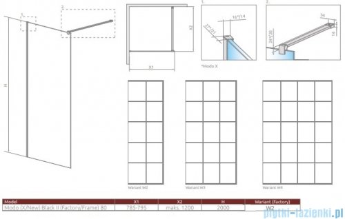 Radaway Modo X Black II Factory kabina Walk-in 80x200 szkło 10mm 389284-54-55