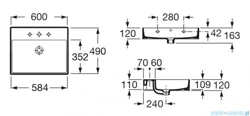 Roca FINECERAMIC umywalka ścienna 60x49 perłowa A32752C630