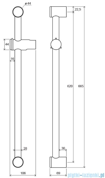 Ravak przesuwny drążek prysznica 60cm X07P012