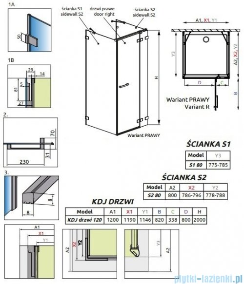 Radaway Euphoria KDJ+S kabina przyścienna 80x120x80 prawa szkło przejrzyste + brodzik + syfon 383812-01R/383220-01R/383051-01/383031-01/4AD812-01