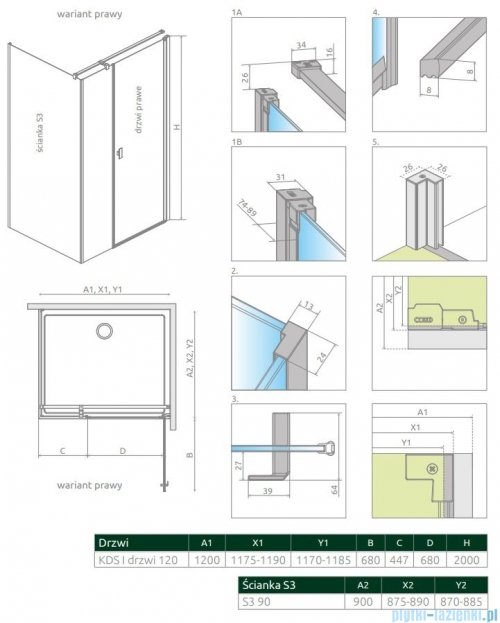 Radaway Nes Kds I kabina 120x90cm prawa szkło przejrzyste 10023120-01-01R/10043090-01-01