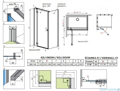 Radaway Essenza Kdj Brushed Nickel kabina 110x80cm lewa szczotkowany nikiel 1385041-91-01L/1384051-01-01